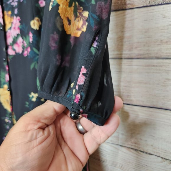 Aritzia Wilfred Womens Button Long Sleeve Black Floral Dress Size 8 - Picture 6 of 13